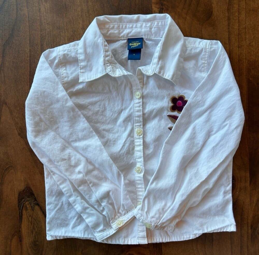 Oshkosh B'Gosh Kids 100% Cotton White Embroidered Long Sleeve Button Up Size 4T - Picture 2 of 5